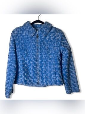 Mudd Junior’s Vintage Blue Rosette Fuzzy Zip Jacket 90s Y2K Sz. M